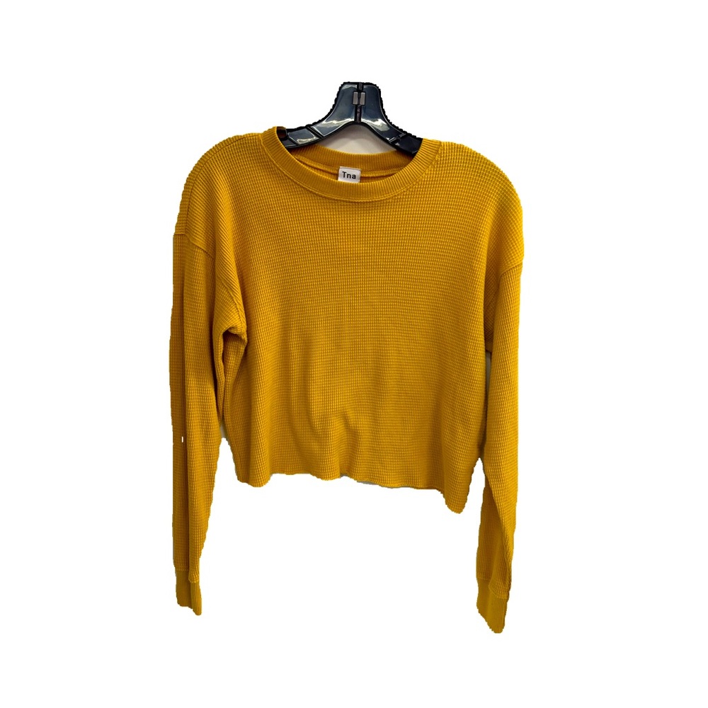 ARITZIA TNA ALAMO WAFFLE LONG SLEEVE CROPPED CAIRO GOLD SIZE XS